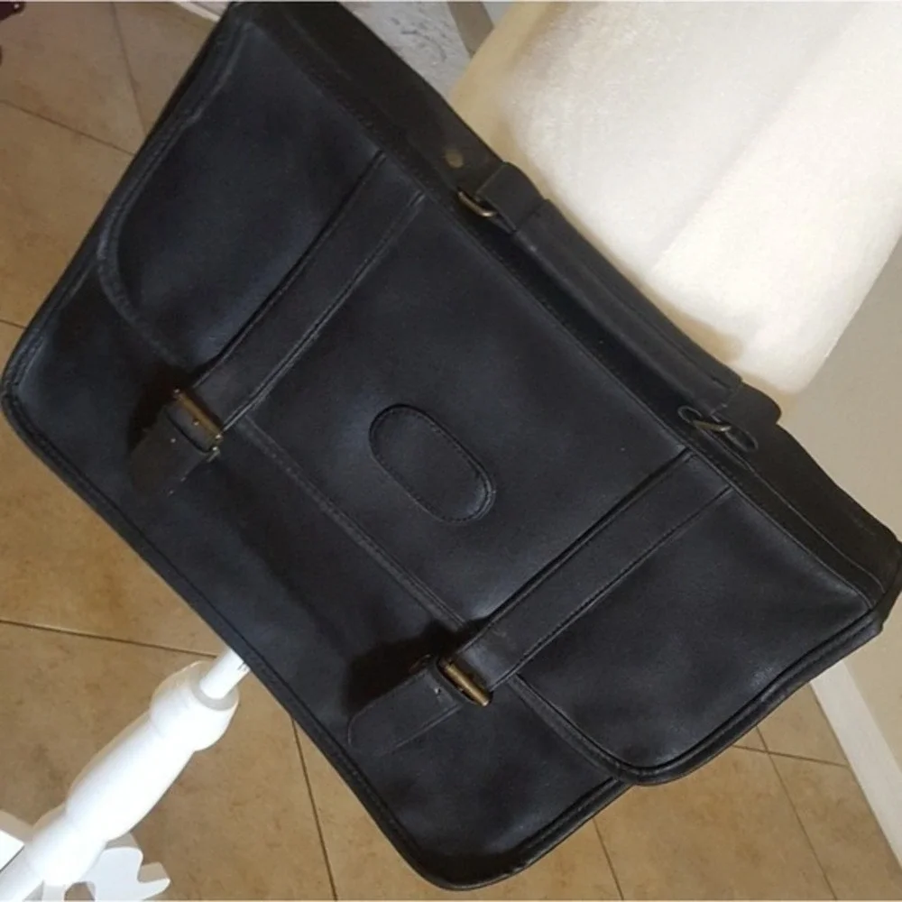 Black Faux Leather Briefcase Messenger Bag Adjustable Strap Professional Satchel